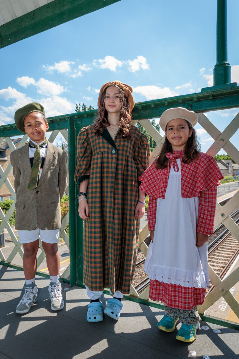 Southeastern celebrates Rail 200 with a Railway Children themed event at Grove Park station. Grove Park is the home of The Railway Children, author E Nesbit lived in the area.
Pictured are Matheus Brand, 9, Grace & Lara Ortega, 7.
Grove Park Station, Baring Road, Grove Park, London. SE12 0DZ
Picture: Andy Jones/Southeastern
